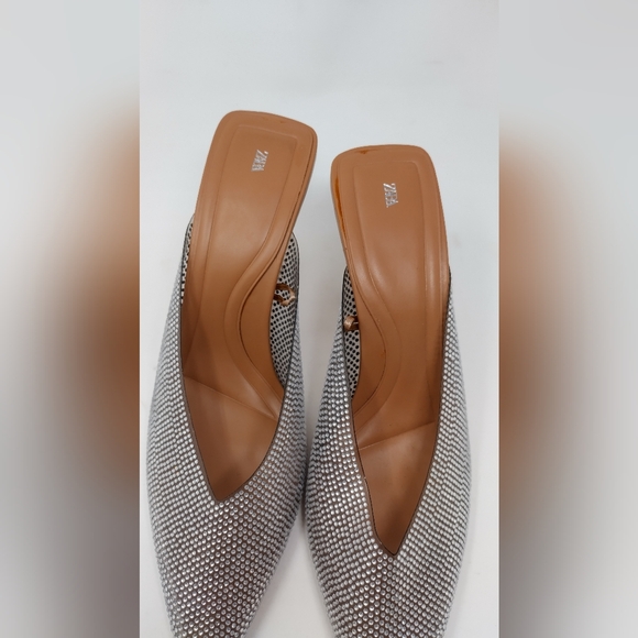 Zara Silver Rhinestone Crystal Studded Heels 9M - Picture 6 of 8
